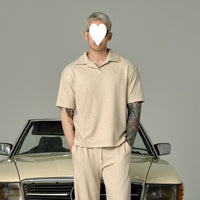 Lapel Short-sleeved T-shirt Men's Casual Top And Trousers Suit