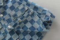 Plaid Double Pocket Lapel Long-sleeved Trousers Overalls Children's Suit