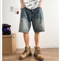 Five-point Denim Shorts Men's Loose Hole Slim Fit