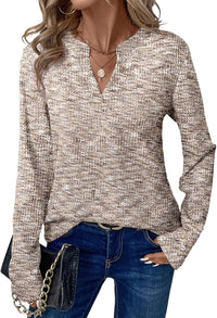 Womens V-neck Pullover Long-sleeve Top