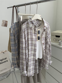 Women's Art Retro Washed Cotton Yarn Checkered Shirt
