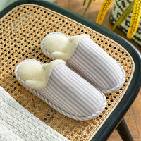Fashion Striped Printed Slippers For Women Autumn And Winter Warm Non-slip Thick Sole House Shoes Men's Indoor Plush Shoes
