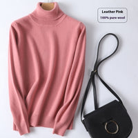 Pure Wool Sweater Women's Turtleneck Pullover Solid Color Loose Short