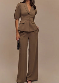 Women's Fashion Casual Elegant Solid Color Short Sleeve Suit