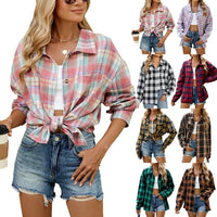 Lapel Plaid Contrast Color Striped Long Sleeve Shirt Coat