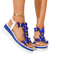 Womens Wedge Sandals Bow-tie Slip-on Platform Rhinestone-soled Peep-toe Sandals
