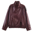 Womens Stylish Stand-up Collar Faux Leather Jacket