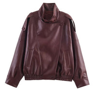 Womens Stylish Stand-up Collar Faux Leather Jacket