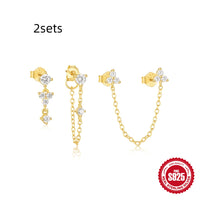 S925 Sterling Silver Geometric Zircon Tassel Daily Wear Earring Set