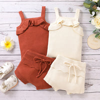 Children's Ruffled Spaghetti Straps Top Tether Shorts Sweater