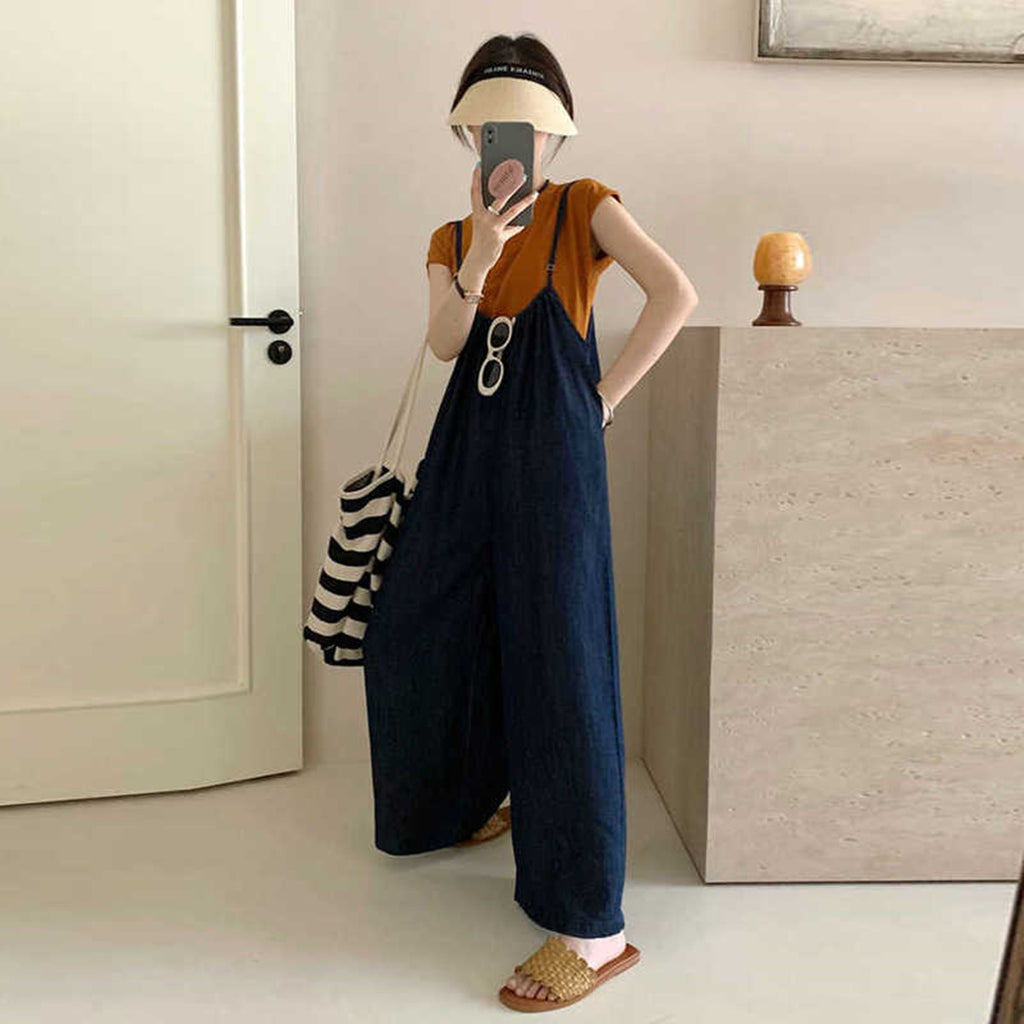 Denim Overalls Suit Loose Large Size Suspenders Jumpsuit Short Sleeve Two Piece Suit