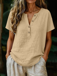 Women's Casual Solid Color Cotton-Linen Short-Sleeve