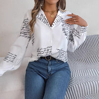Womens CasualVersatile Longsleeve Shirt With A Lettered Blazer Collar