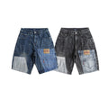 Retro Patchwork Denim Shorts Men's Business Shirt Shorts