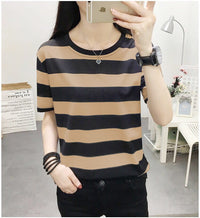 Women's Loose Round Neck All-Match Striped Short-Sleeve Top