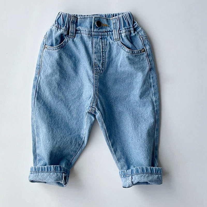 Children's New Simple Fashion Easy To Match Elastic Waist Casual Denim Trousers