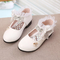 High Heel Dance Single Shoes Lace Rhinestone Children's