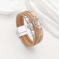 Drilled-bead Multi-layer PU Leather Braided Magnetic-clasp Bracelet