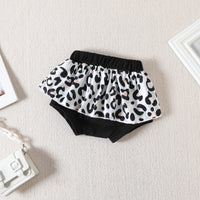 Girls' Leopard Print Color Matching Jumpsuit Dress And Pants Headband