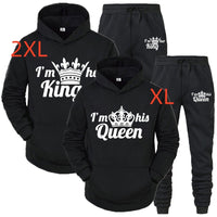 KING QUEEN Mens And Womens Casual Sports Sweatpants Two-Piece Set