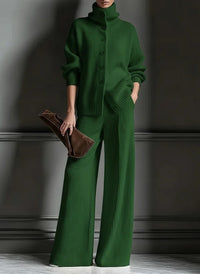 Stylish Womens Casual Knit Turtleneck Wide-Leg Set