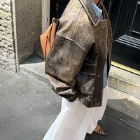 Jacket Coat Retro Washed Brushed Brown Distressed