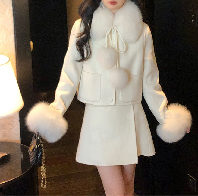 New Fur Collar Socialite Temperament Double-sided Woolen Suit