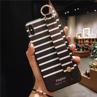 Wrist Strap Bracket Apple 12 Phone Case Color Ethnic Style Black And White Stripes