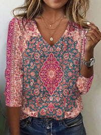Fall Winter Fashion Printing Long-sleeve T-shirt Sexy Temperament Collar Top Slim Women's Clothing Animal And Plant Printing