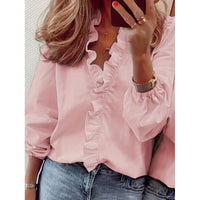 European And American-style Long-sleeve Ruffled Blouse For Women