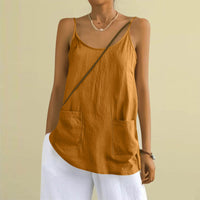 Cotton And Linen Camisole Womens Loose-Fitting Top With Pockets