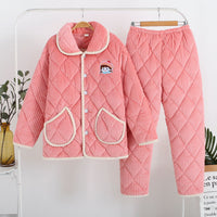 Women's Fashion Coral Fleece Three-layer Thickened Fleece-lined Warm Loungewear