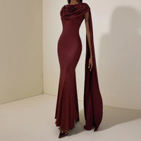 Womens Sleeveless Pleated Elegant Sheath Deep Red Dress