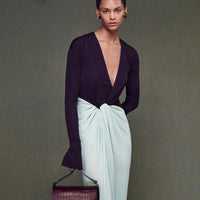 Womens Fashionable Elegant Deep V-Neck Long-Sleeve Slit Dress