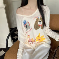 Cartoon Printed Cute Dog Long Sleeve T-shirt Loose