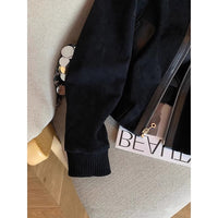 Black Patchwork Lapel Suede-Like Short Jacket