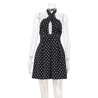 Fashionable European And American-style Hollow-out Halterneck Backless Dress With A Wave-patterned Print