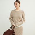 Early Spring Style Wool Sweater Women's Contrast Colors False-two-piece Bottoming Shirt