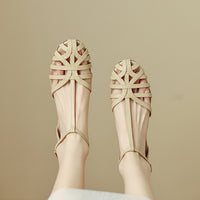Women's Woven Hollowed Closed Toe Low Heel Flat Sandals