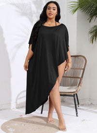 Women's Resort Beach Cover-Up Boat-Neck Off-Shoulder Asymmetrical Dress