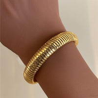 Womens Gold-Colored Stretch Stainless Steel Snake-Chain Wide Bracelet