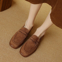 Women's Sheepskin Pumps With Square Toes And Retro Round Toes
