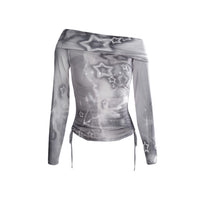 Sun-proof Off-shoulder Long Sleeve Mesh Blouse Women's Off-the-shoulder Short Top