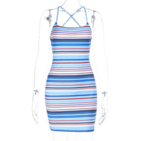 Sexy Chic Girl Personalized Contrasting-Color Striped Backless Dress