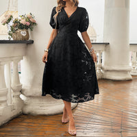 V-neck High-waisted Vintage Elegant Dress