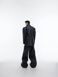Belt Design And Shoulder Padding Leather Suit