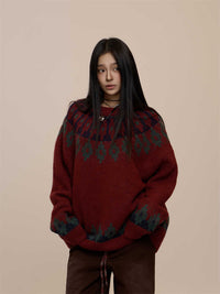 Jacquard Pullover Sweater Loose Sweater Coat