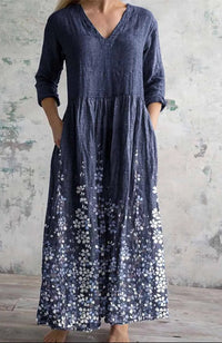 Womens Loose Stylish V-Neck Printed Dress