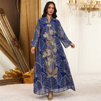 Womens Fashion Mesh Embroidered Long-Sleeve Dress