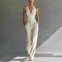 Halter Top And High-waisted Wide-leg Pants Casual Set